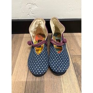 Handmade Chinois Embroidered Canvas Flats Polka Dot Floral Navy Purple Size  9